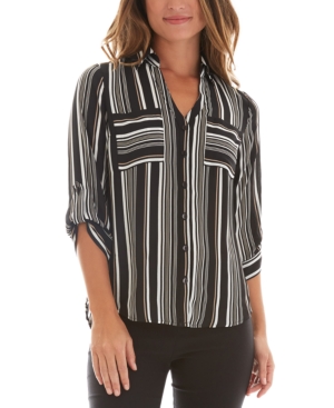 image of Bcx Juniors- Striped Tab-Sleeve Button-Front Shirt
