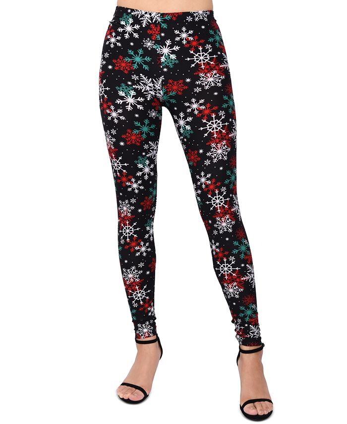 Planet Gold Juniors' Printed Snowflakes Holiday Leggings - Macy's