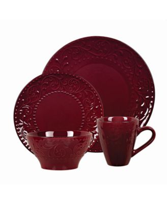 16 Piece Stoneware Scroll Dinnerware Set, Service for 4