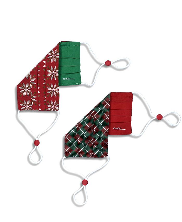 Calabrum Kids Cotton Reversible Snowflake Pleated Face Mask, 2 Pack