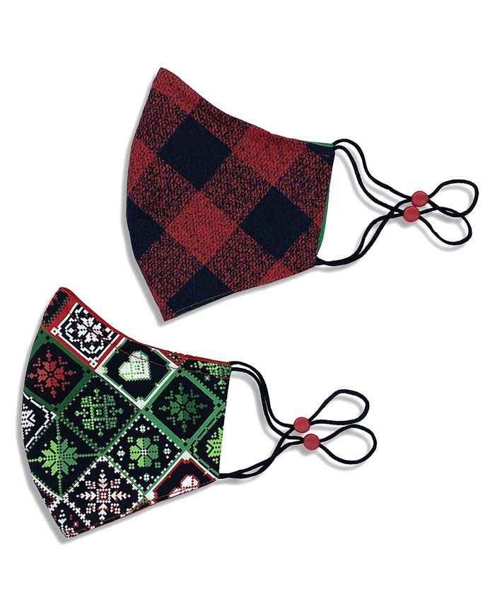 Calabrum Adult Cotton Reversible Buffalo Check Cone Face Mask, 2 Pack