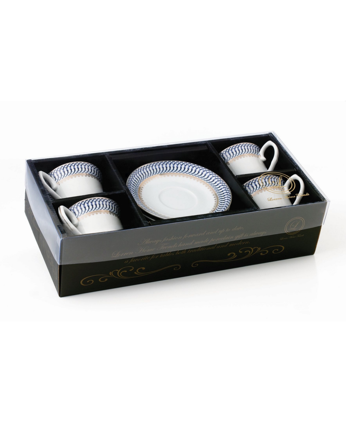 Lorren Home Trends 8 Piece 8oz Tea or Coffee Cup and Saucer Set, Service for 4
