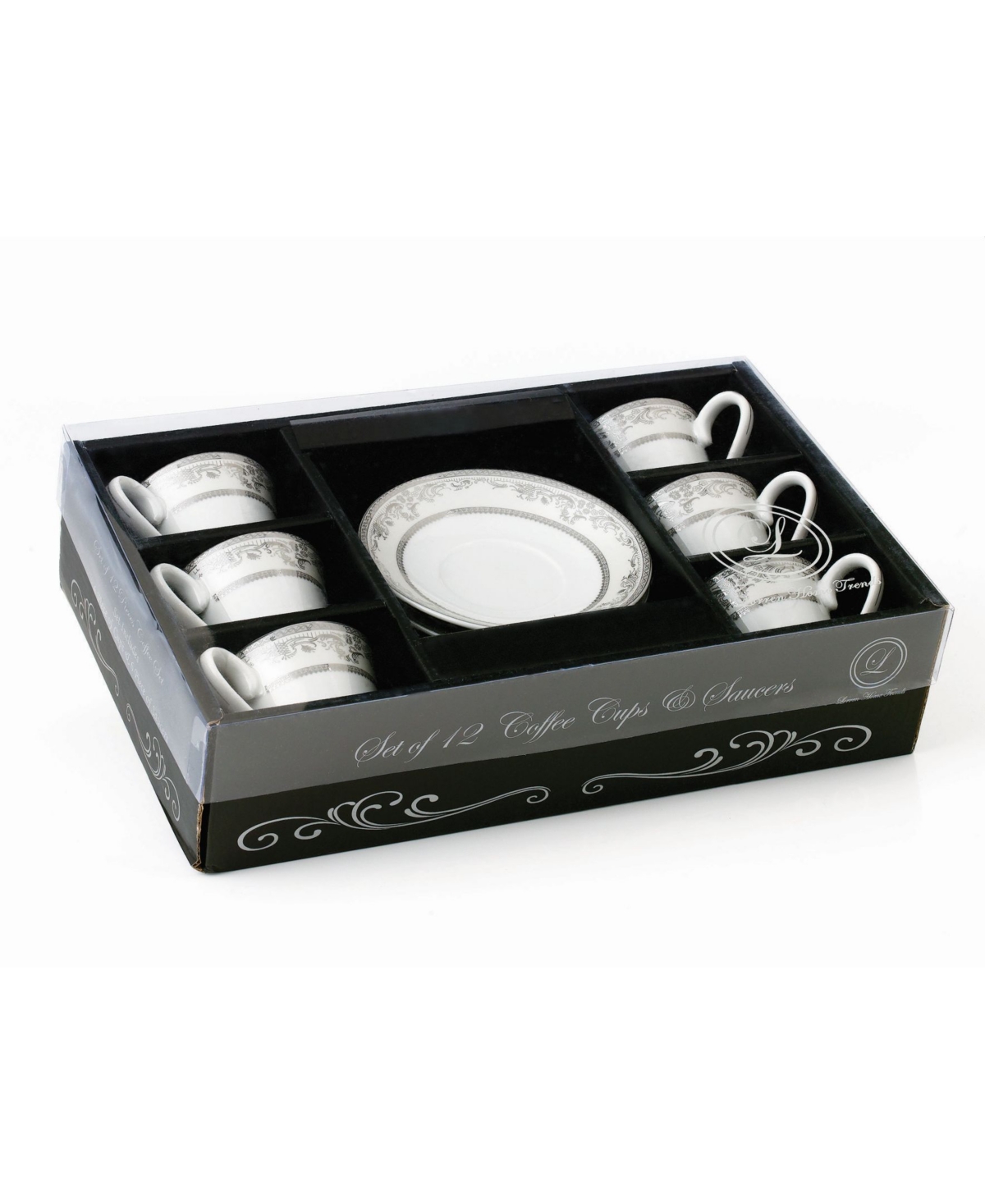 Lorren Home Trends 12 Piece 2oz Espresso Cup and Saucer Set, Service for 6 - Silver-Tone