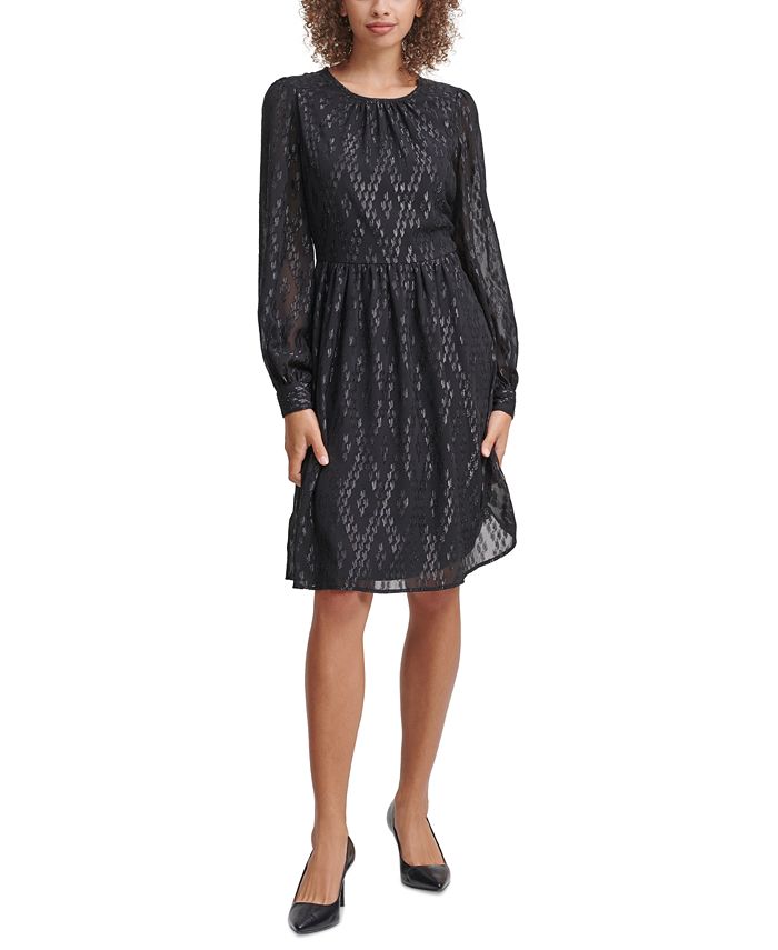 Calvin Klein Metallic Clip-Dot A-Line Dress - Macy's