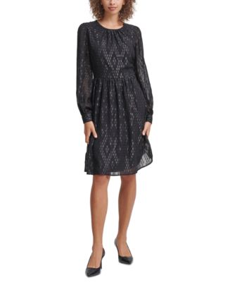 Calvin Klein Metallic Clip-Dot A-Line Dress - Macy's