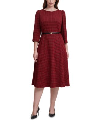 Calvin Klein Plus Size Belted Houndstooth Midi Dress - Macy's