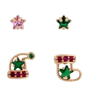 image of Betsey Johnson Cubic Zirconia Stocking Stud Earrings Set