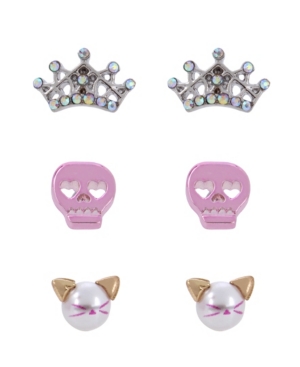 image of Betsey Johnson Skull Stud Earrings Set