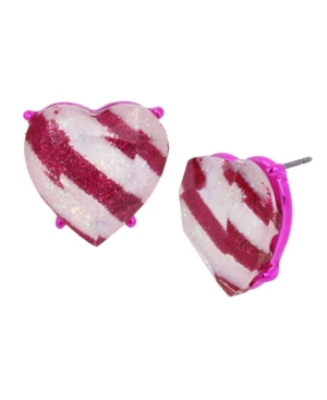 image of Betsey Johnson Peppermint Heart Stud Earrings