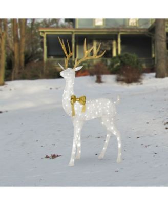75" Pre-lit Crystal White Standing Buck