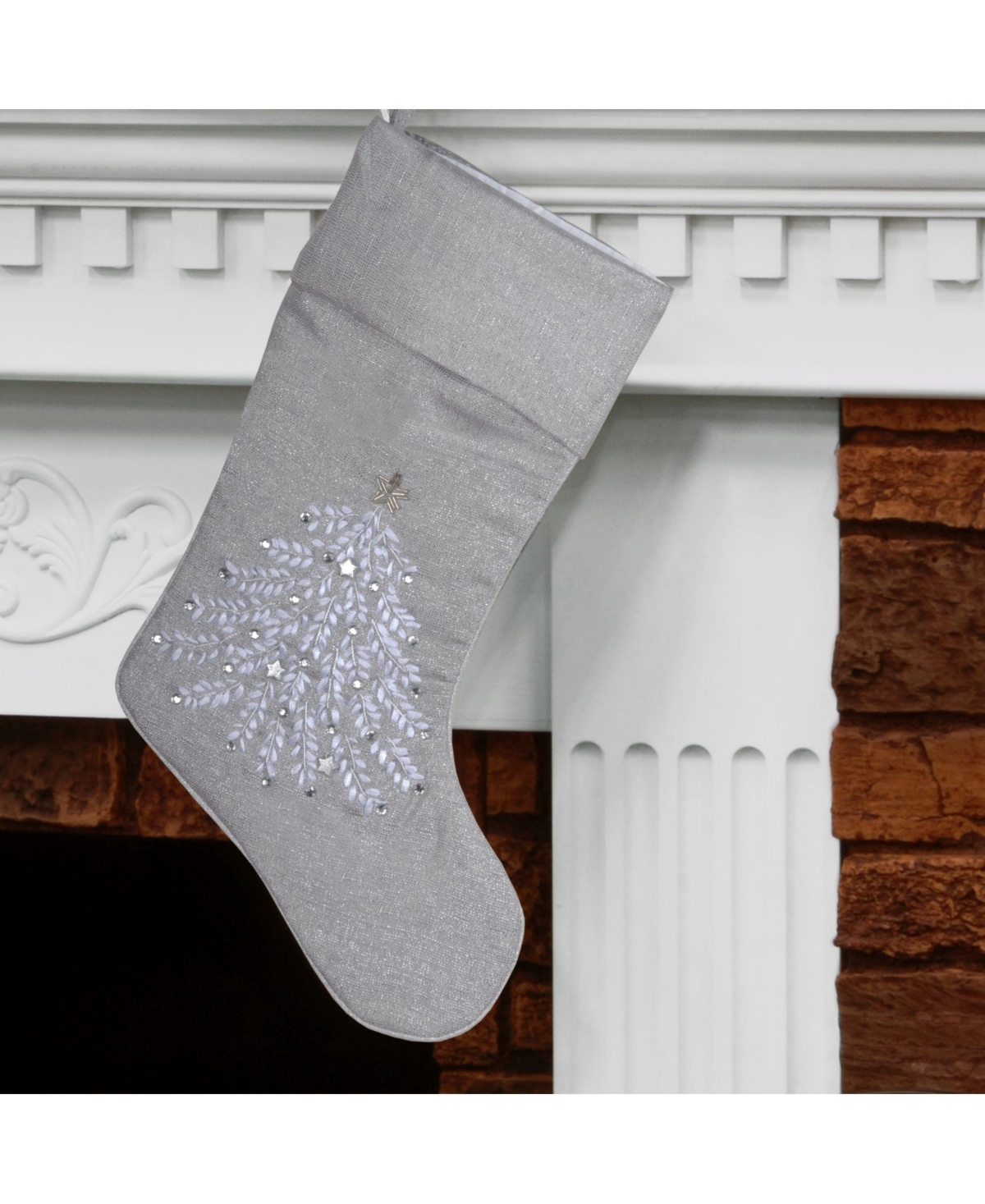 National Tree CompanyStocking with Xmas Design - Silver