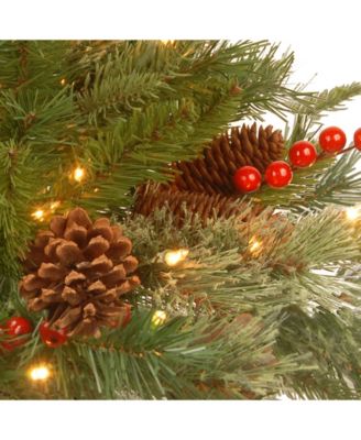 36" Feel Real(R) Colonial Mail Box Swag with 8 Pine Cones, 8 Red Berries and 15 Warm White Battery Operated LED Lights w/Timer