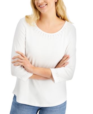 Karen Scott - Embellished 3/4-Sleeve Top, Created for Macy's