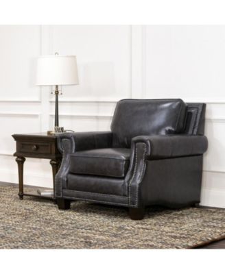 Willison Italian  Leather Armchair in Charcoal Gray