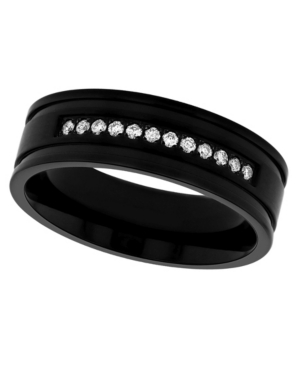 image of Macy-s Men-s White Certified Diamond Grooved Stainless Steel Wedding Band