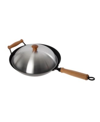 Professional Series 14" Carbon Steel Nonstick Wok Set with Lid and Maple Handles, 10 Pieces