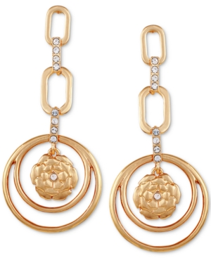 image of Guess Gold-Tone Crystal Rose Circle Drop Earrings