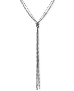 image of Guess Hematite-Tone Crystal Multi-Chain Knotted Lariat Necklace, 20