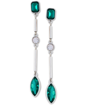 image of Guess Silver-Tone Crystal & Tubular Bead Linear Drop Earrings