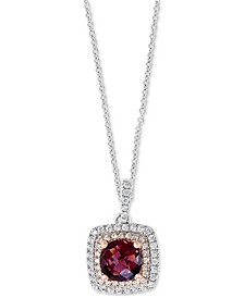 EFFY® Rhodolite (1 ct. t.w.) & Diamond (1/5 ct. t.w.) Halo 18" Pendant Necklace in 14k Rose Gold & White Gold