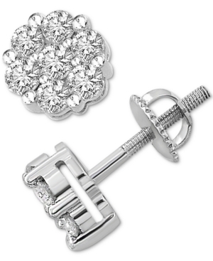 image of Diamond Cluster Stud Earrings (1 ct. t.w.) in Sterling Silver