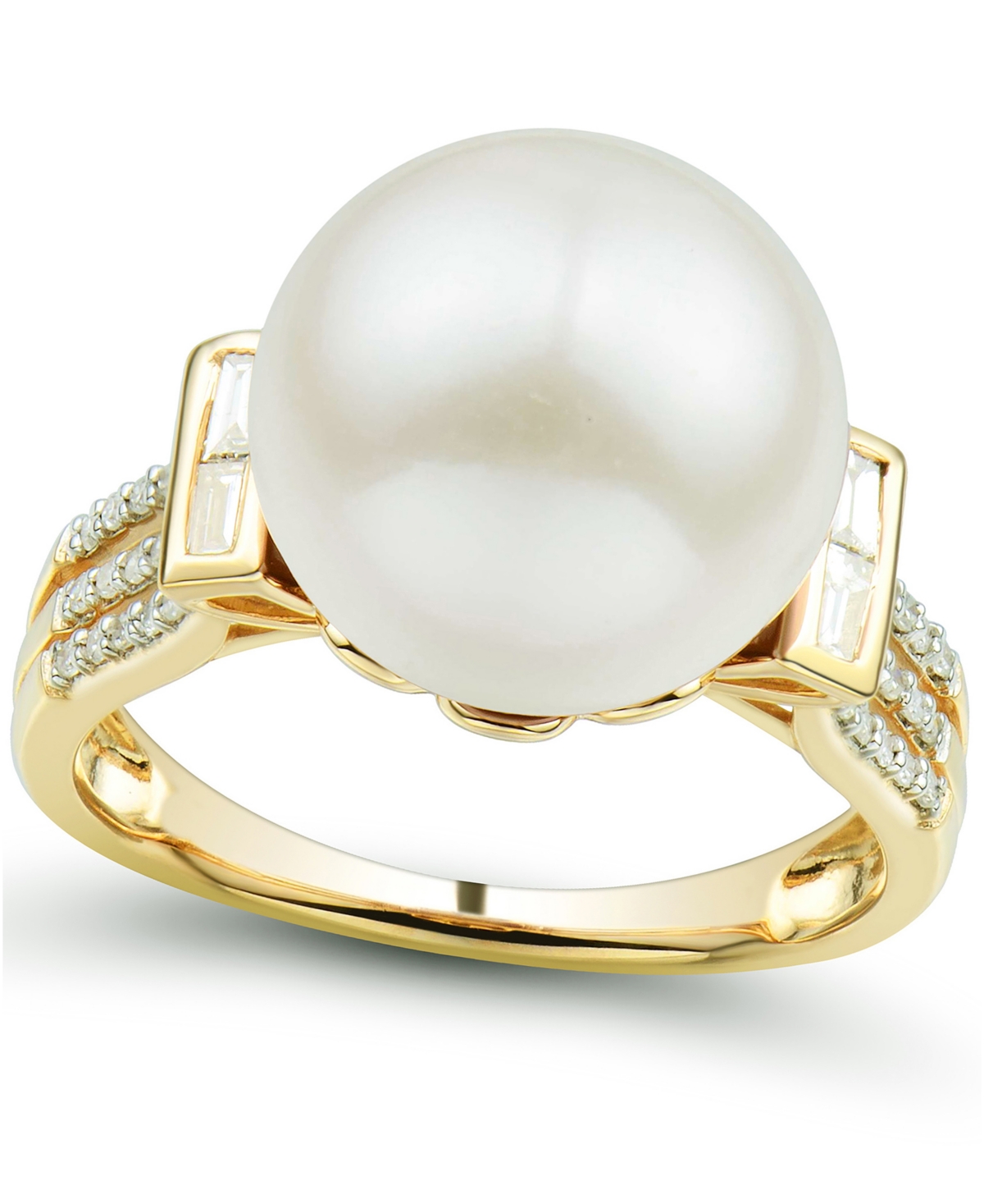 Cultured Ming Pearl (12mm) & Diamond (1/5 ct. tw.) Ring in 14k Gold - Yellow Gold