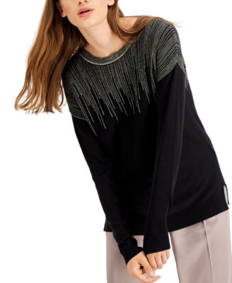 Alfani Petite Metallic-Lines Sweater 