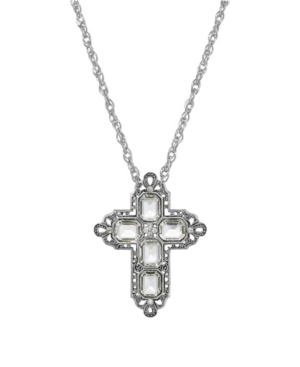 image of 2028 Women-s Pewter Rectangle Clear Crystal Cross Necklace