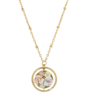 image of 2028 Women-s Gold Tone Yellow Porcelain Flower Round Drop Necklace