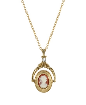 image of 2028 Women-s Gold Tone Carnelian Cameo Double Locket Spinner Necklace