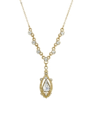 image of 2028 Women-s Gold Tone Crystal Suspended Teardrop Necklace