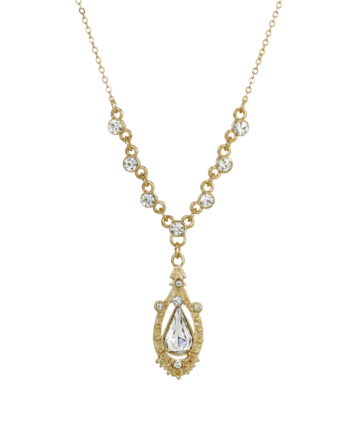 2028 Women's Gold Tone Crystal Suspended Teardrop Necklace
