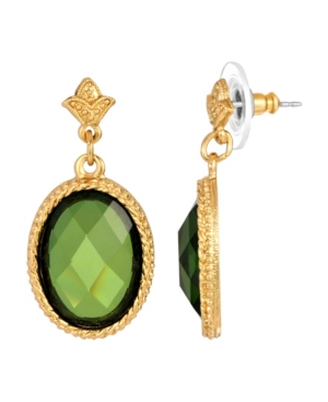 2028 Women-s Gold Tone Green Oval Faceted Drop Earrings