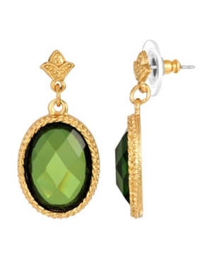 image of 2028 Women-s Gold Tone Green Oval Faceted Drop Earrings