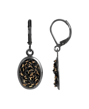 image of 2028 Women-s Black Tone and Gold Tone Oval Drop Earrings