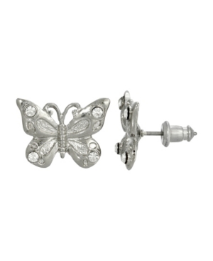image of 2028 Women-s Silver Tone and Crystal Accent Butterfly Post Earrings