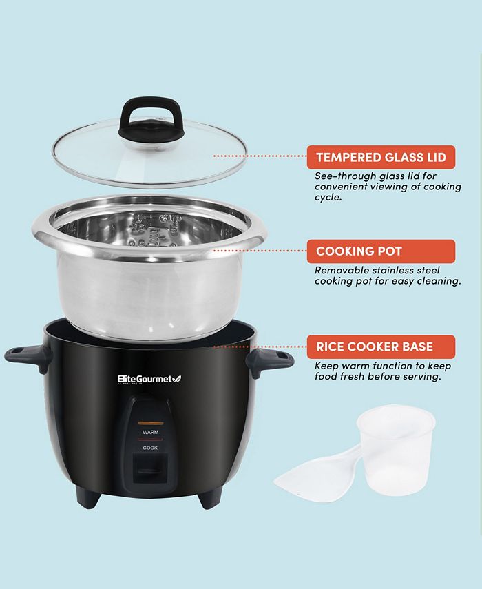 Elite Gourmet 10Cup Rice Cooker with Glass Lid, Stainless Steel Inner