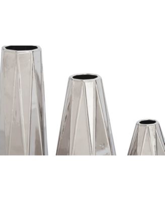 by Cosmopolitan Set of 3 Silver Stoneware Glam Vase, 7", 11", 15"