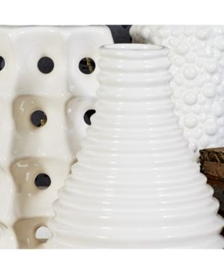 by Cosmopolitan Set of 3 White Stoneware Modern Vase, 5" x 8"