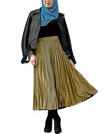 Women's Metallic Pleated Midi Skirt