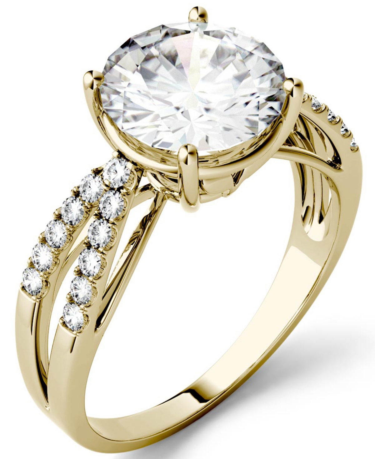 Shop Charles & Colvard Moissanite Split Shank Ring 2-9/10 Ct. T.w. Diamond Equivalent In 14k White Gold Or 14k Yellow Gold
