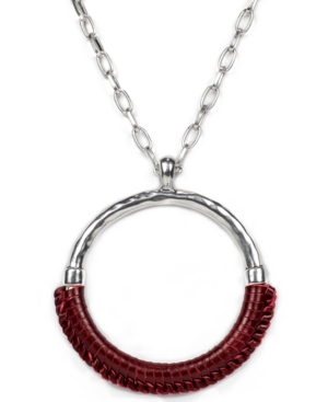 image of Patricia Nash Silver-Tone Leather-Wrapped Open Circle Pendant Necklace, 30