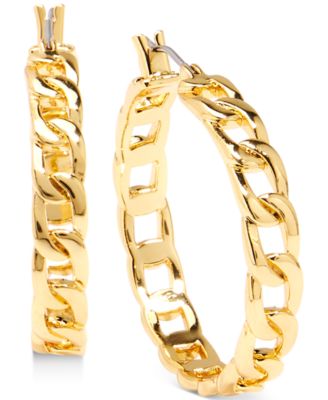 Zenzii - Gold-Tone Medium Curb Chain Hoop Earrings, 1.3"