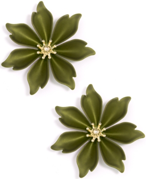 image of Zenzii Gold-Tone Suede-Painted Jasmine Flower Stud Earrings