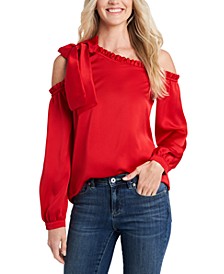 Ruffled One-Shoulder Bow Blouse