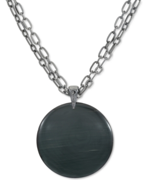 image of Style & Co Hematite-Tone & Black Disk Pendant Necklace, 18