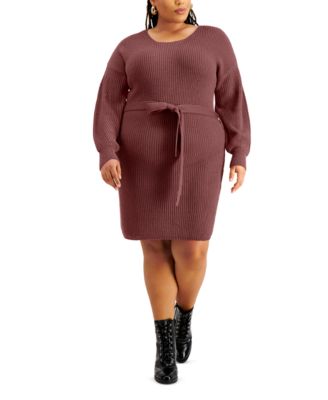 FULL CIRCLE TRENDS - Trendy Plus Size Belted Sweater Dress