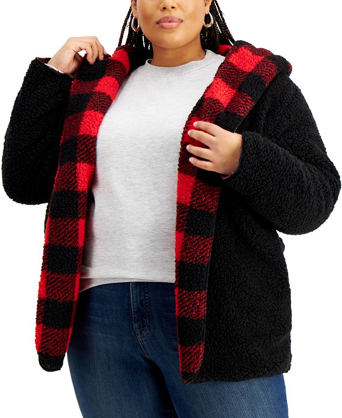 FULL CIRCLE TRENDS Trendy Plus Size Reversible Fleece Cardigan Macy's