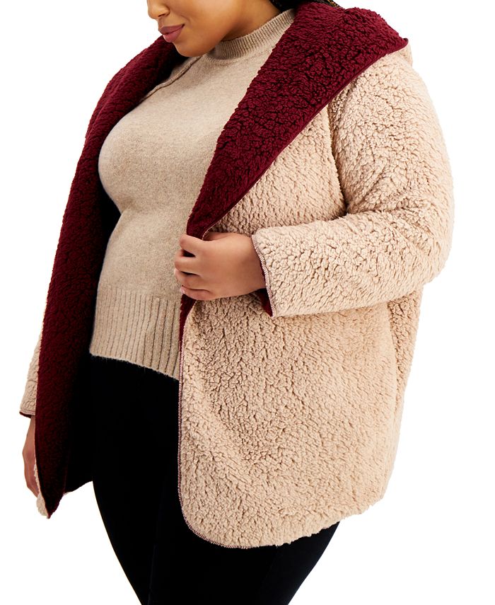 FULL CIRCLE TRENDS Trendy Plus Size Reversible Fleece Cardigan Macy's