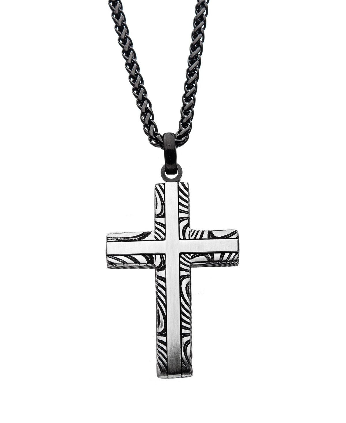 Men's Stainless Steel Damascus Cross Pendant - Black